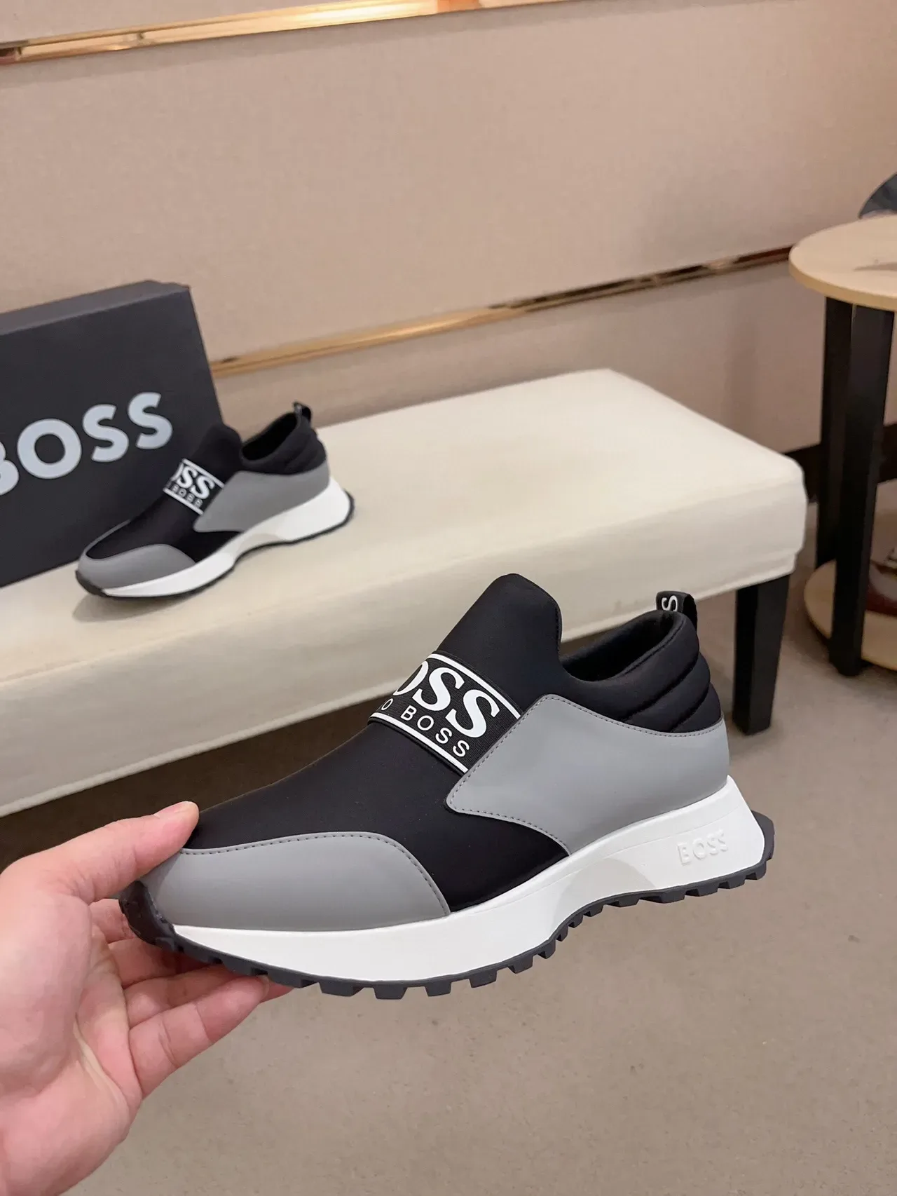 Hugo Boss Speed Black Gray Slip-On Elastic Strap Lifestyle Sneakers 3