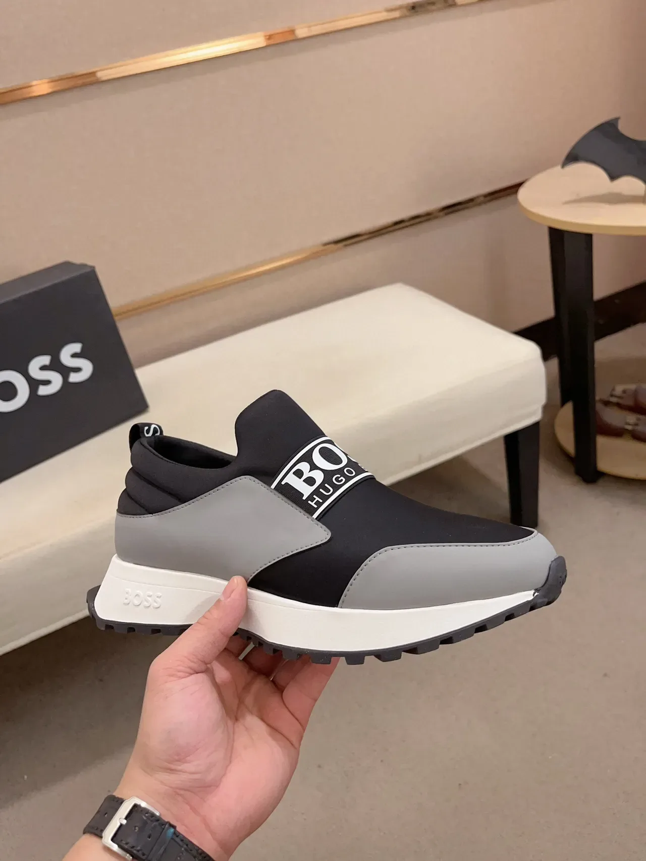 Hugo Boss Speed Black Gray Slip-On Elastic Strap Lifestyle Sneakers 4