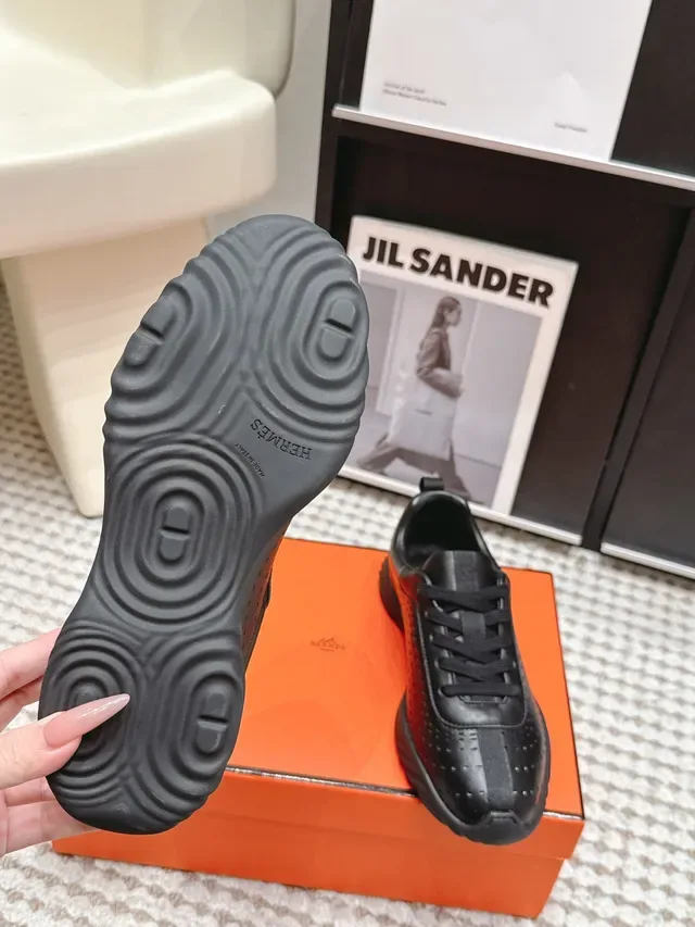 Jil Sander Black Perforated Leather Minimalist Sneakers 2