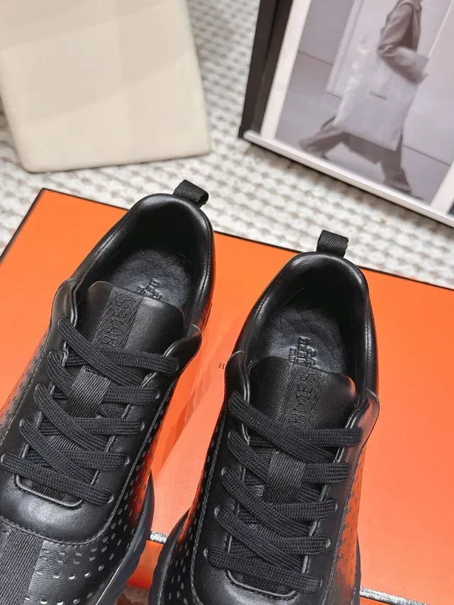 Jil Sander Black Perforated Leather Minimalist Sneakers 3