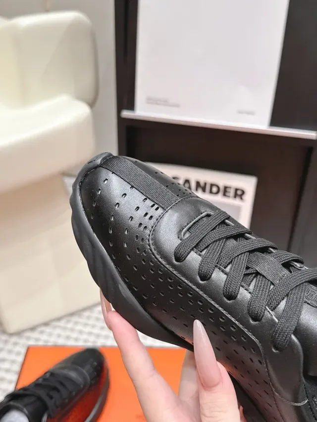 Jil Sander Black Perforated Leather Minimalist Sneakers 4