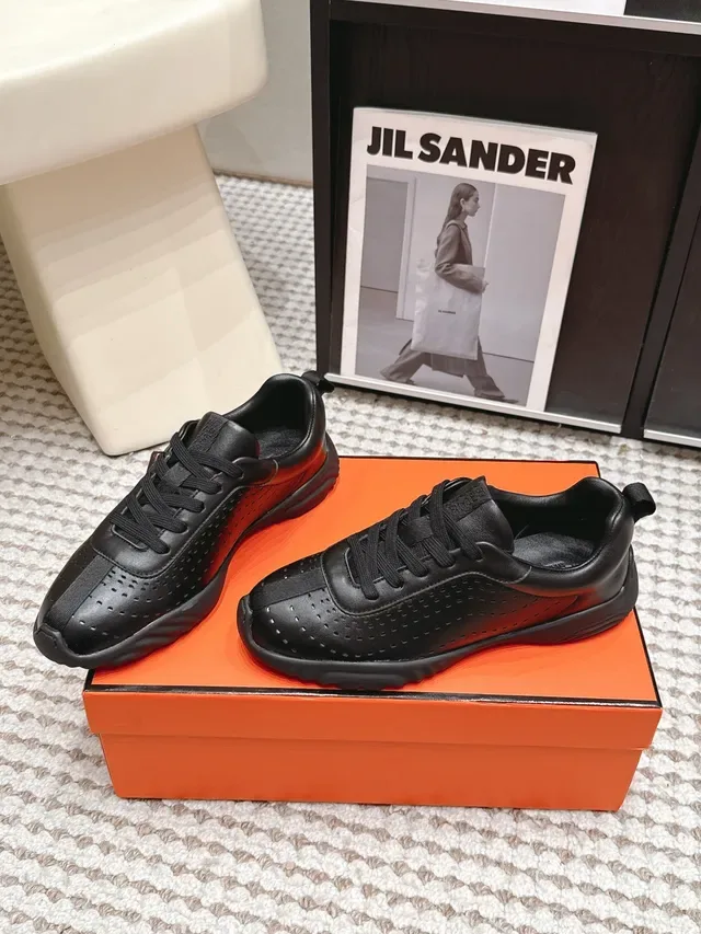 Jil Sander Black Perforated Leather Minimalist Sneakers 5