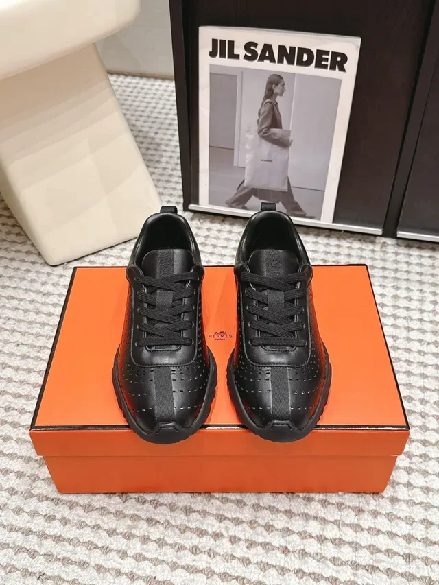 Jil Sander Black Perforated Leather Minimalist Sneakers 6
