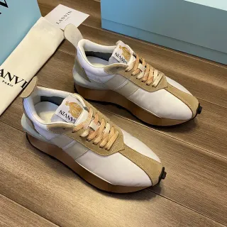 Lanvin White Beige Layered And Upper Suede Overlays Lifestyle Sneakers