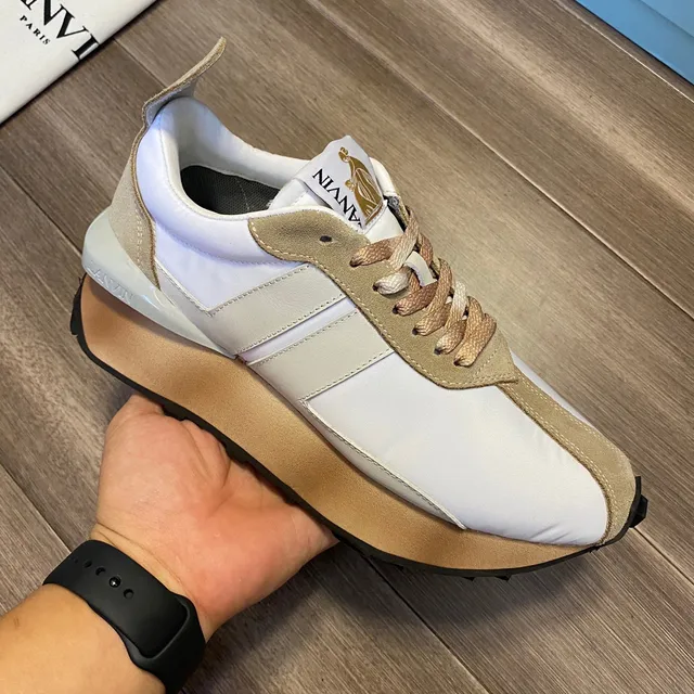 Lanvin Branco Bege Camadas E Superposições de Suede Superior Tênis Lifestyle 3