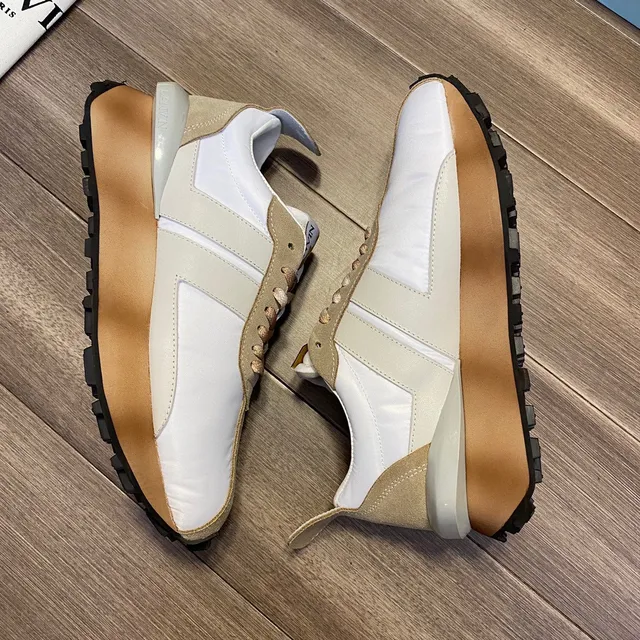 Lanvin Branco Bege Camadas E Superposições de Suede Superior Tênis Lifestyle 5