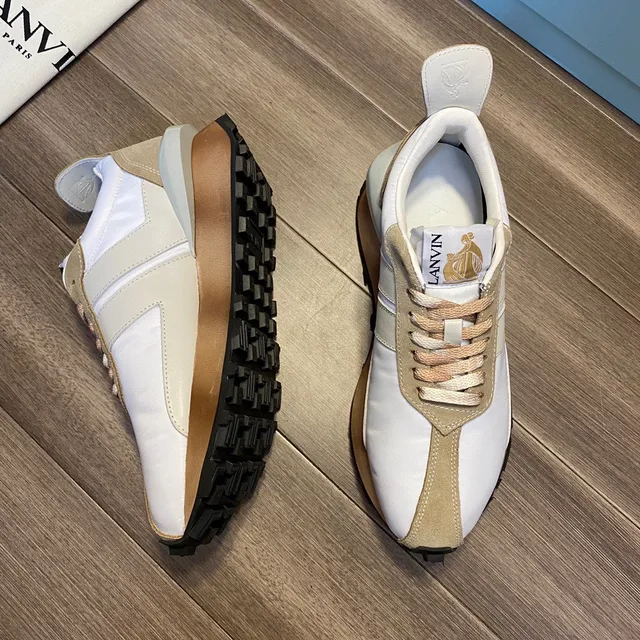 Lanvin Branco Bege Camadas E Superposições de Suede Superior Tênis Lifestyle 6