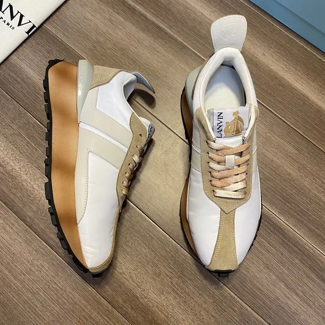 Lanvin Branco Bege Camadas E Superposições de Suede Superior Tênis Lifestyle 7