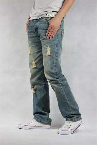 Levi's Distressed Straight-Leg Mid-Rise Blue Jeans 4