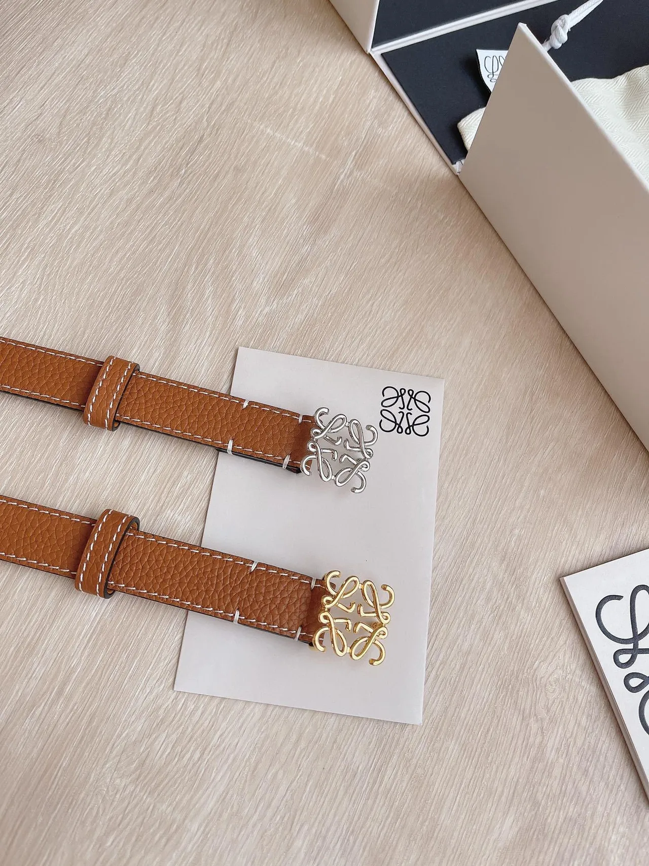 Loewe Anagram Cinto Marrom Laranja Pebbled Forro Contrastante Cinto de Couro 9