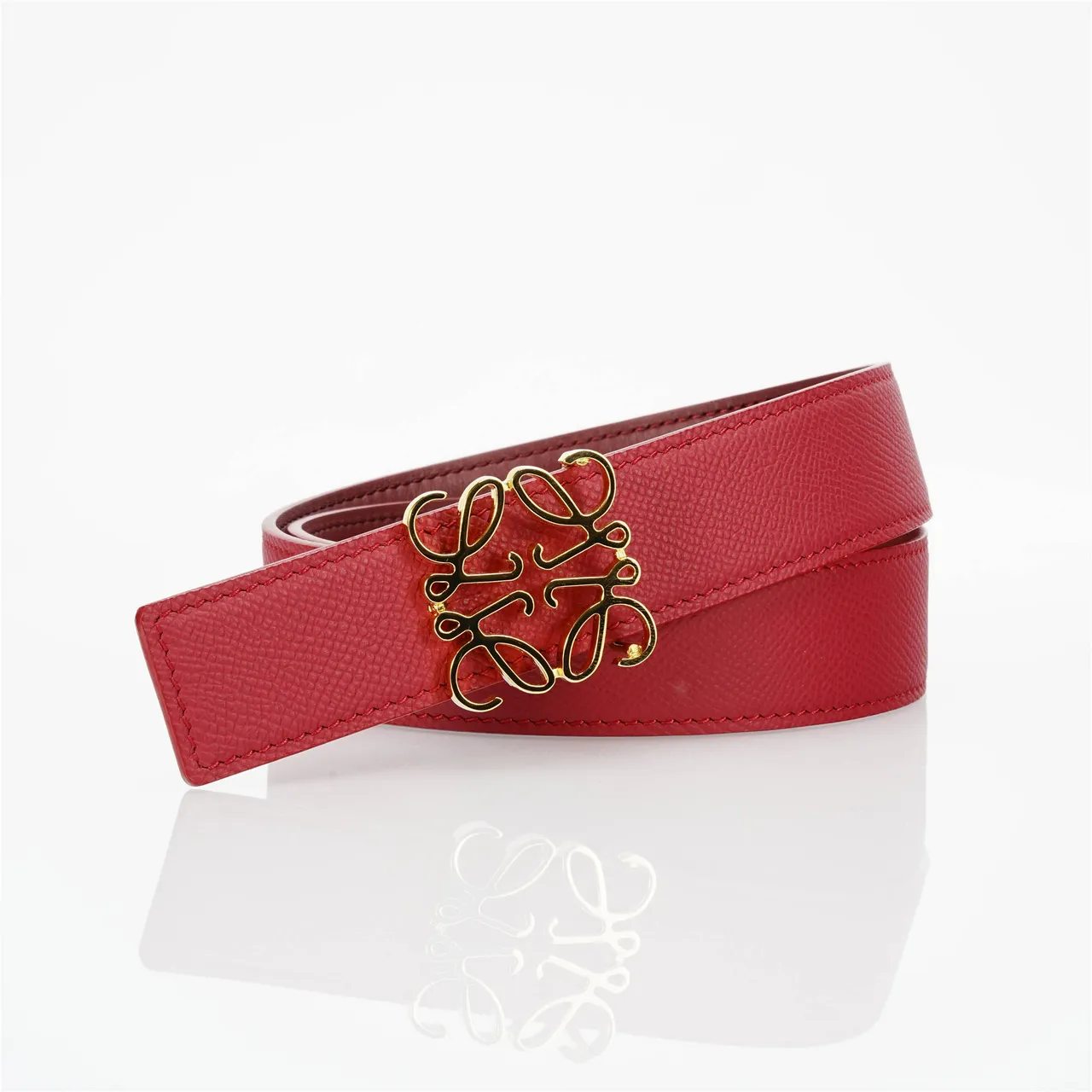 Loewe Anagram Belt Red Textured Leather Belt 4