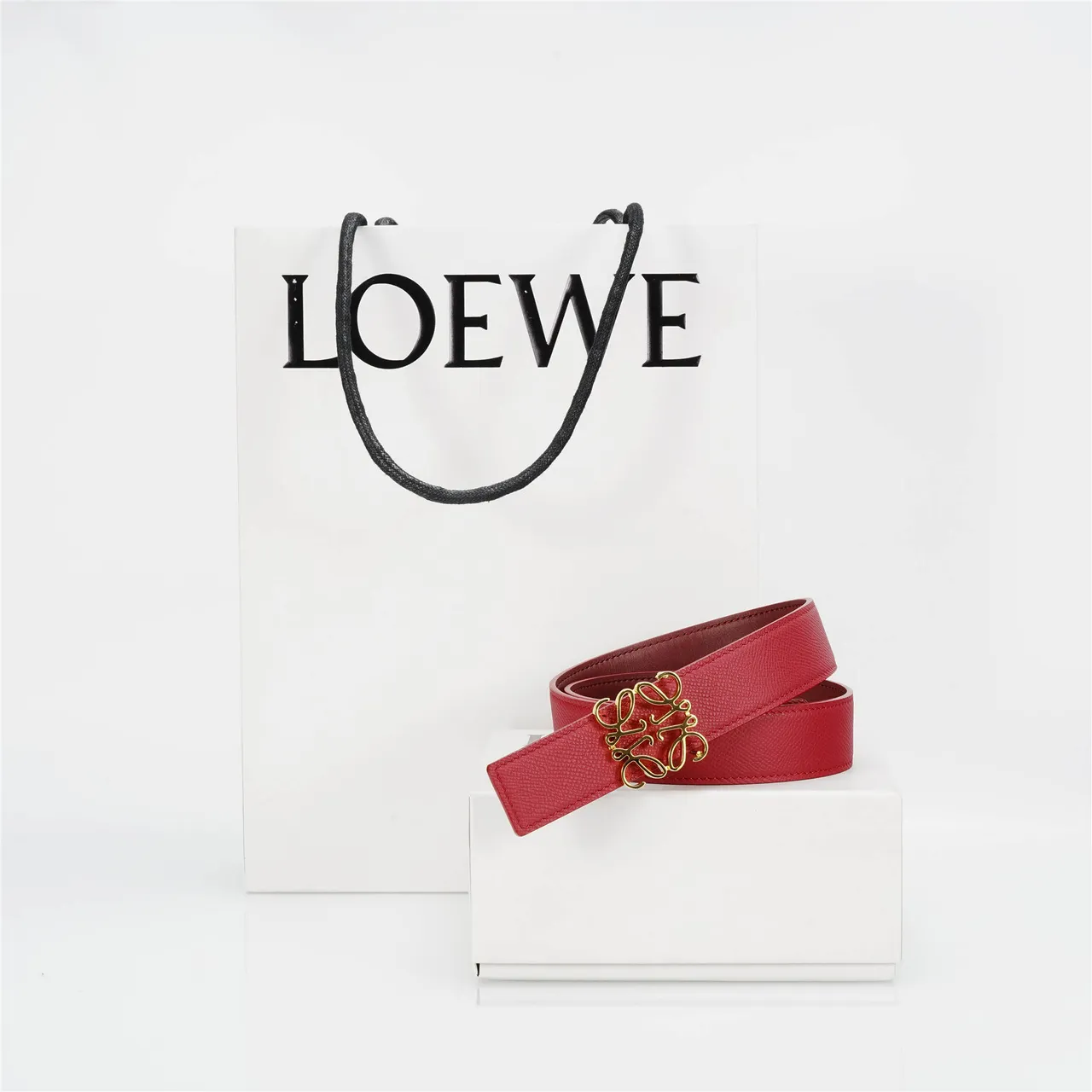 Loewe Anagram Belt Red Textured Leather Belt 5