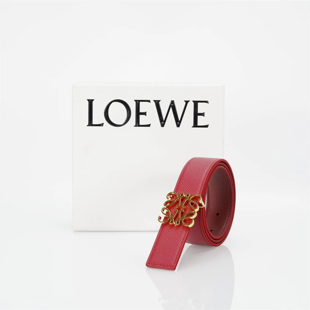 Loewe Anagram Belt Red Textured Leather Belt 6