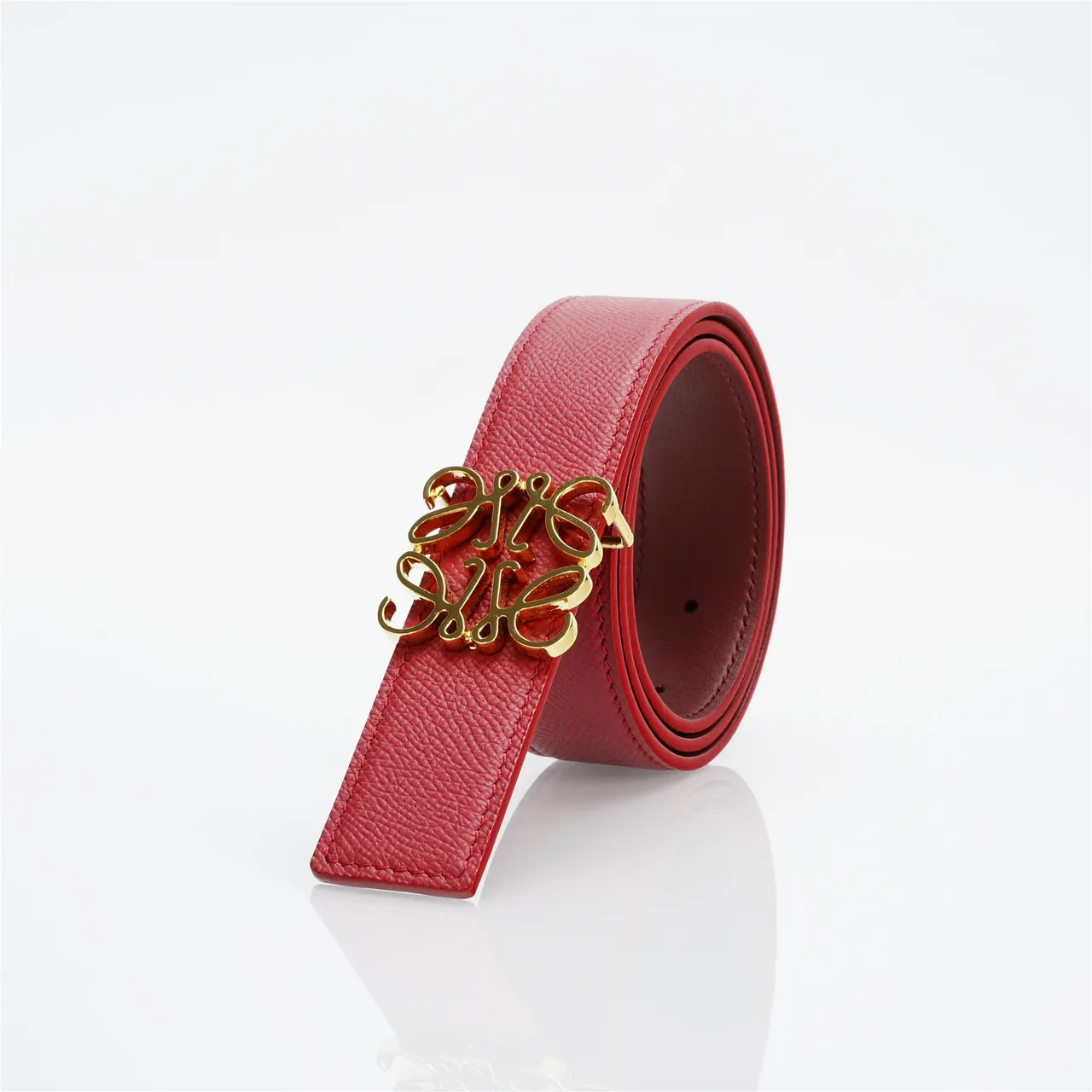 Loewe Anagram Belt Red Textured Leather Belt 7