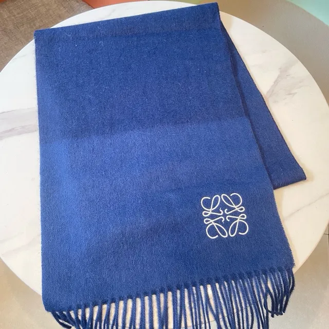 Loewe Anagram Embroidered Navy Cashmere Scarf 4