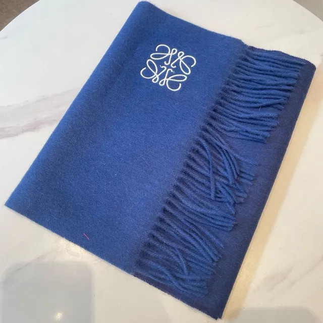 Loewe Anagram Embroidered Navy Cashmere Scarf 5