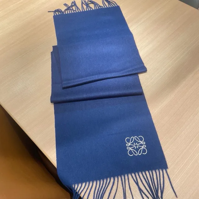 Loewe Anagram Embroidered Navy Cashmere Scarf 6