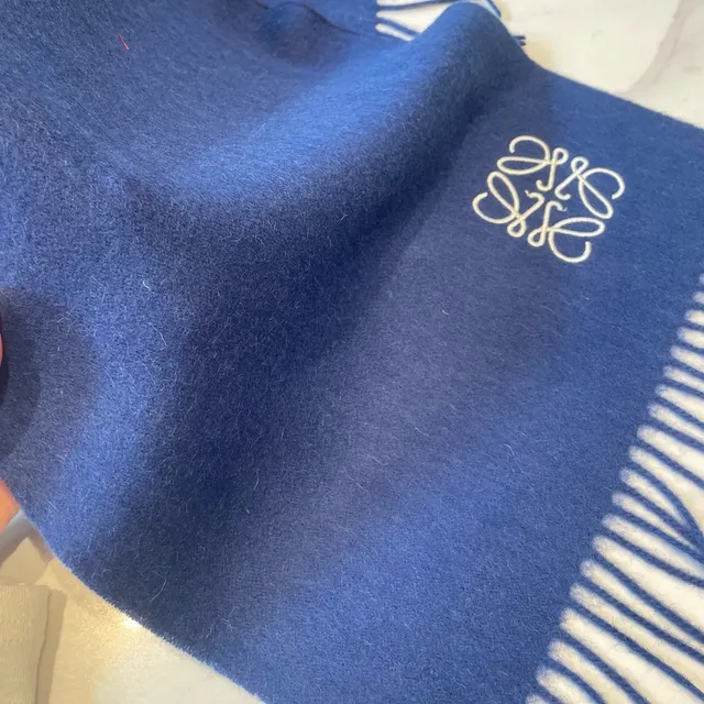 Loewe Anagram Embroidered Navy Cashmere Scarf 8