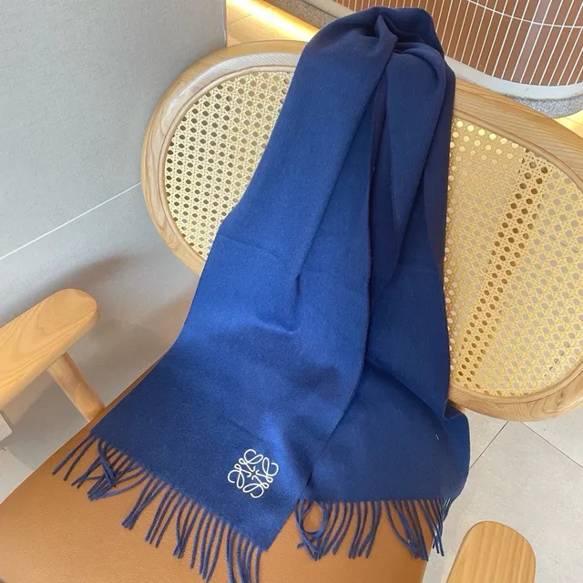 Loewe Anagram Embroidered Navy Cashmere Scarf 9