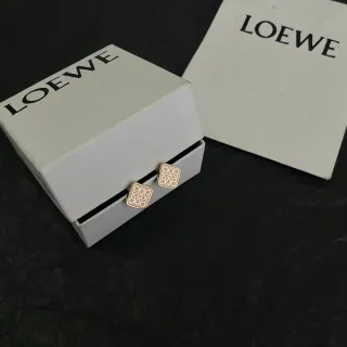 Loewe Anagram Gold Beige Square Stud Enamel-Filled Earrings