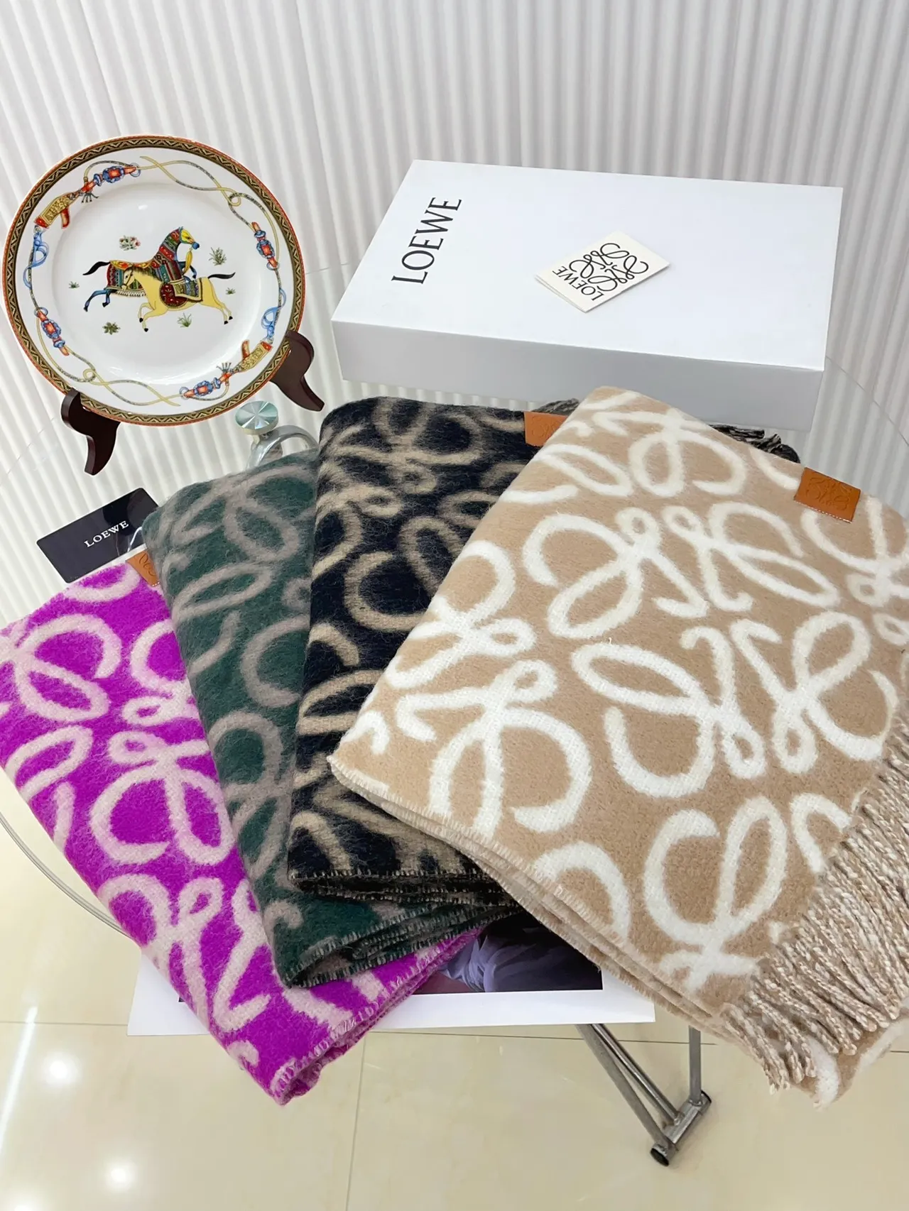 Loewe Anagram Jacquard Cachecol Cachemira Roxa 6