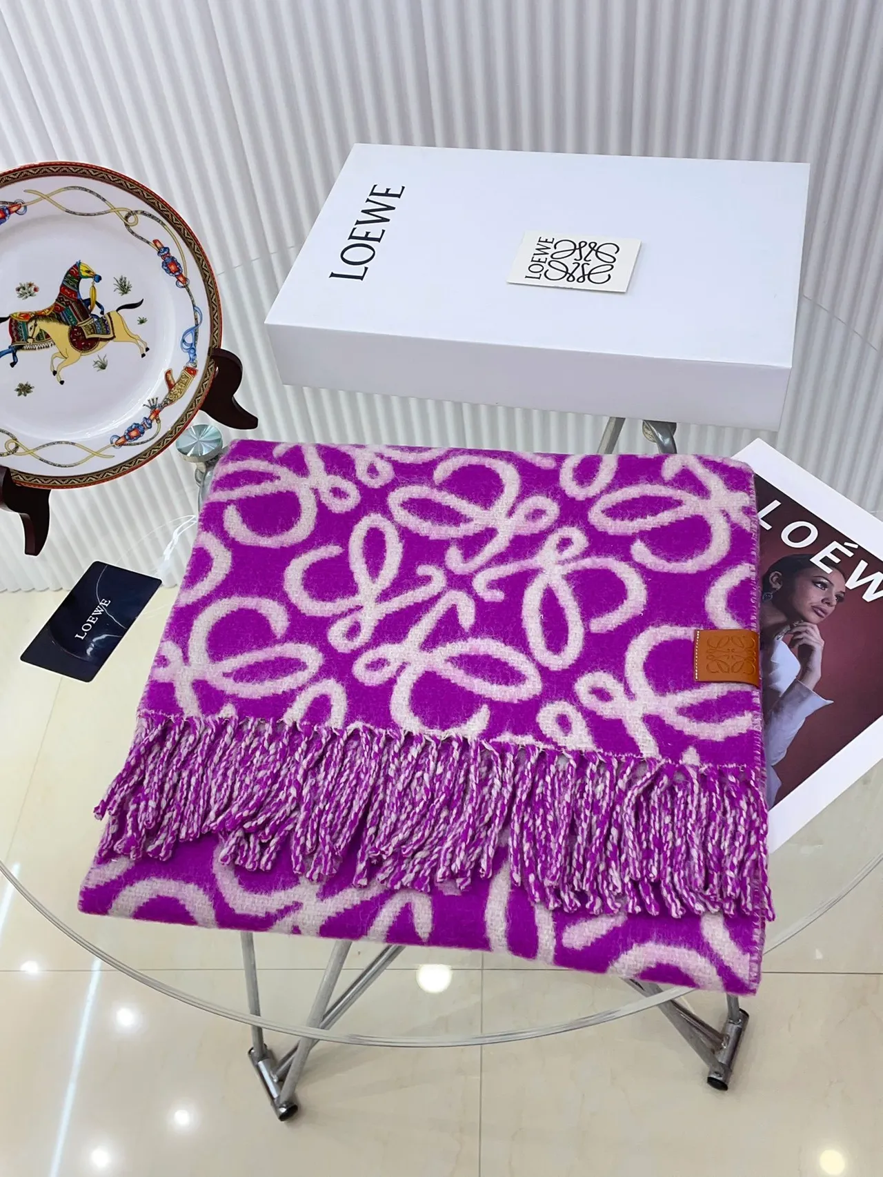 Loewe Anagram Jacquard Cachecol Cachemira Roxa 7