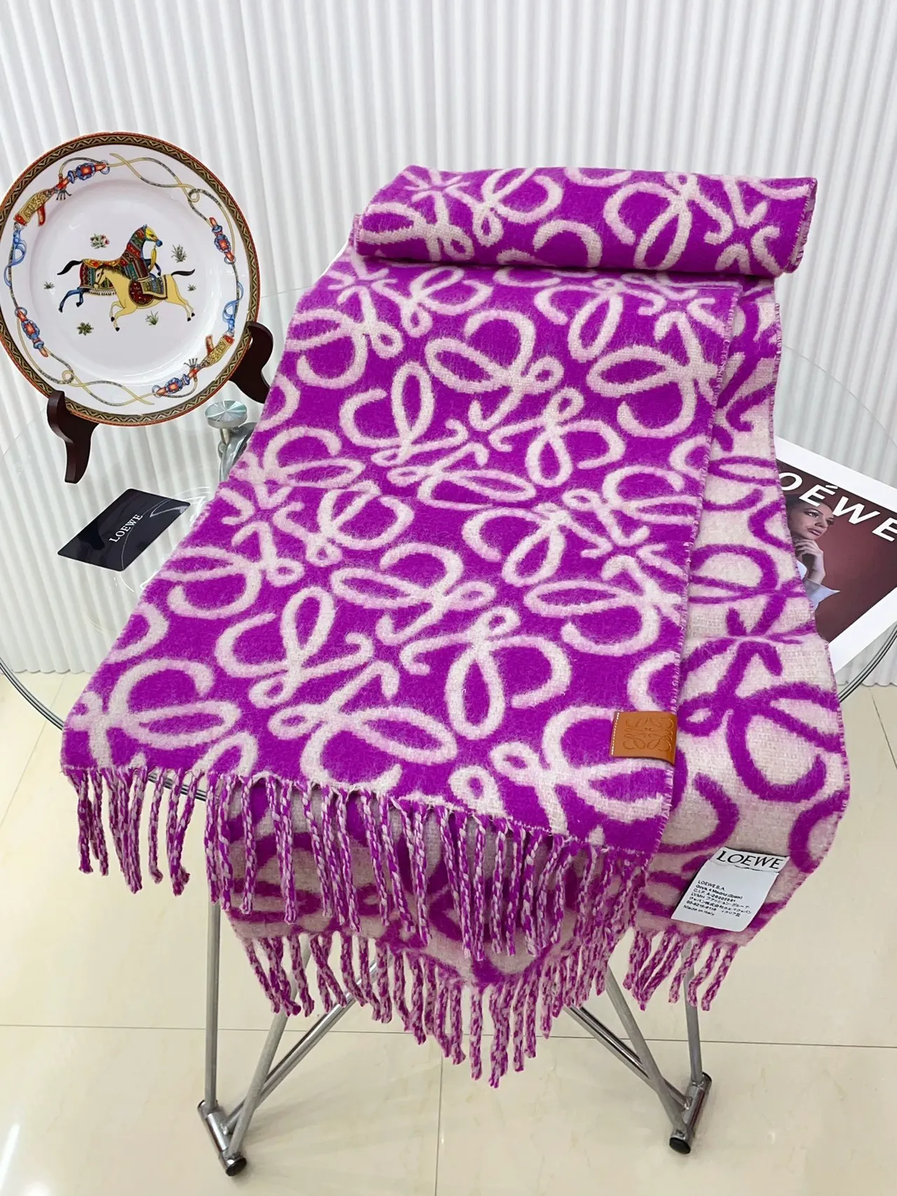 Loewe Anagram Jacquard Cachecol Cachemira Roxa 8