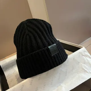 Loewe Anagram Patch Ribbed Knit Black Beanie
