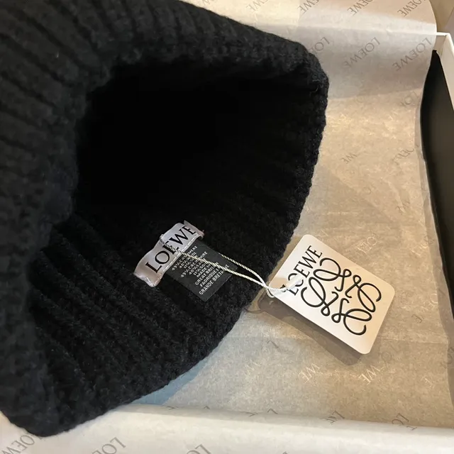 Loewe Anagram Patch Ribbed Knit Black Beanie 3