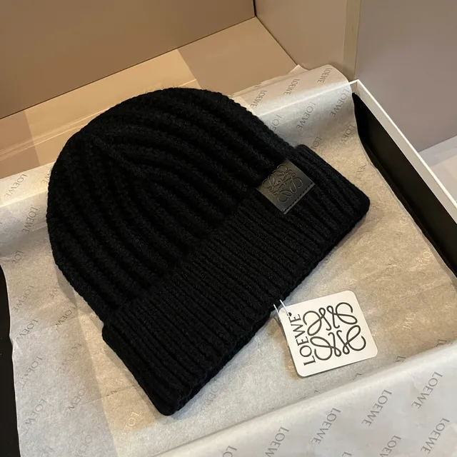 Loewe Anagram Patch Ribbed Knit Black Beanie 7