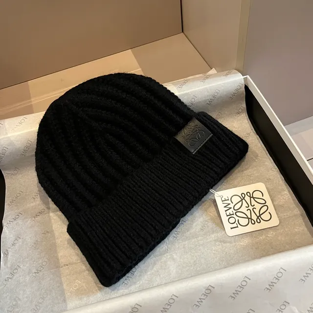 Loewe Anagram Patch Ribbed Knit Black Beanie 8