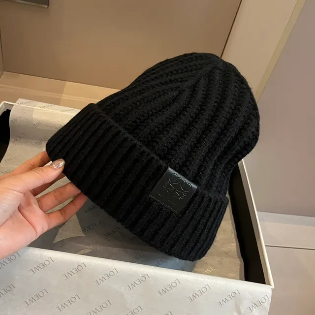 Loewe Anagram Patch Ribbed Knit Black Beanie 9