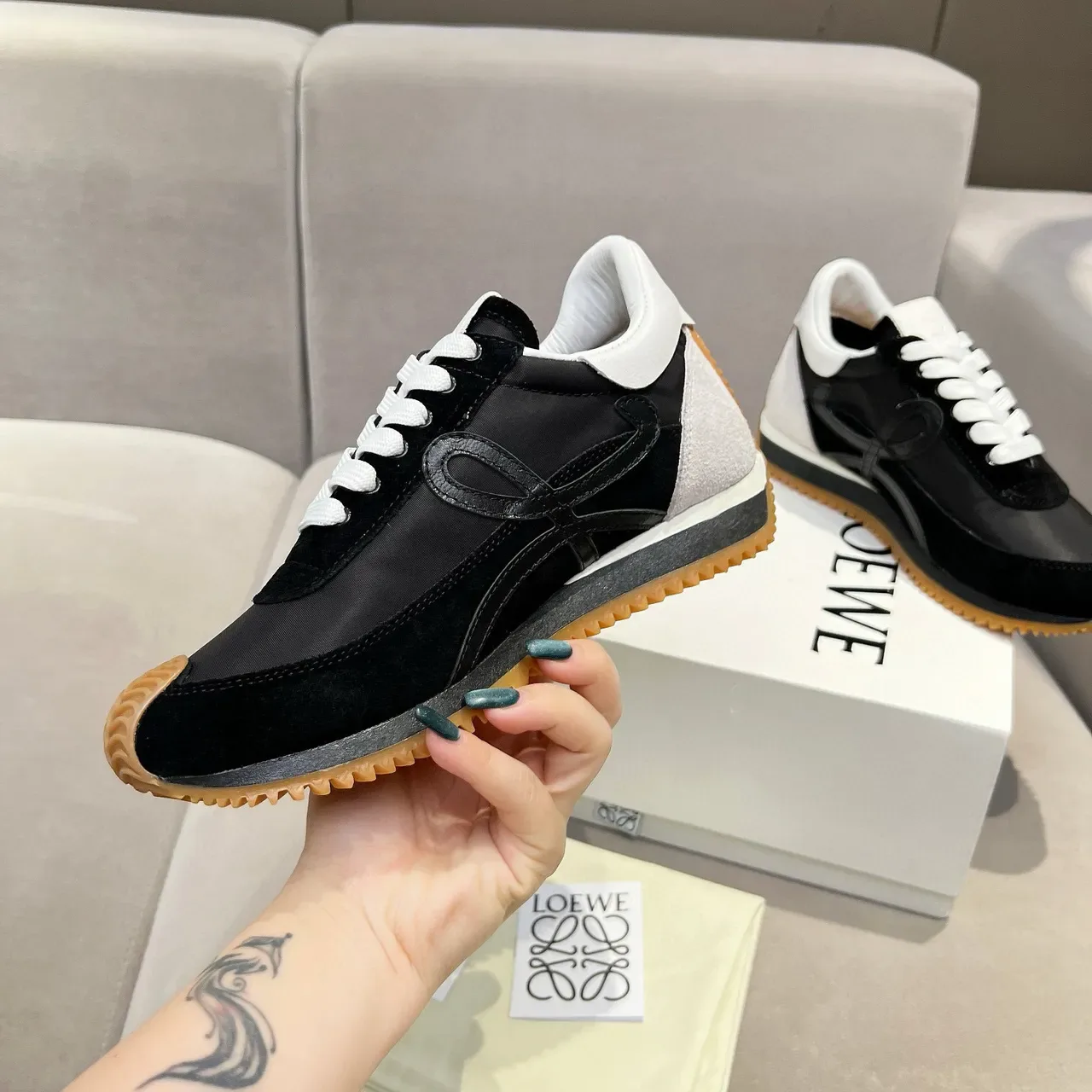 Loewe Flow Runner Black White Gum Lifestyle Sneakers 4