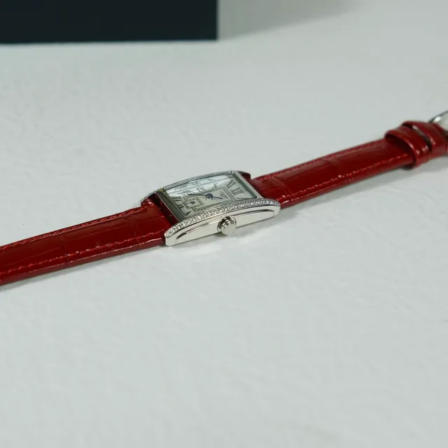 Longines Reverso Rectangular White Dial Red Alligator Strap Mechanical Watch 5