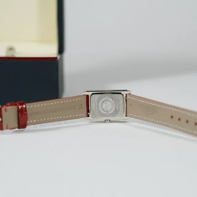 Longines Reverso Rectangular White Dial Red Alligator Strap Mechanical Watch 6