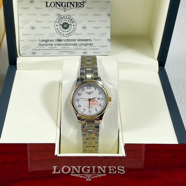 Longines Silver Gold Two-Tone Stainless Steel White Guilloché Dial Quartz Watch 4