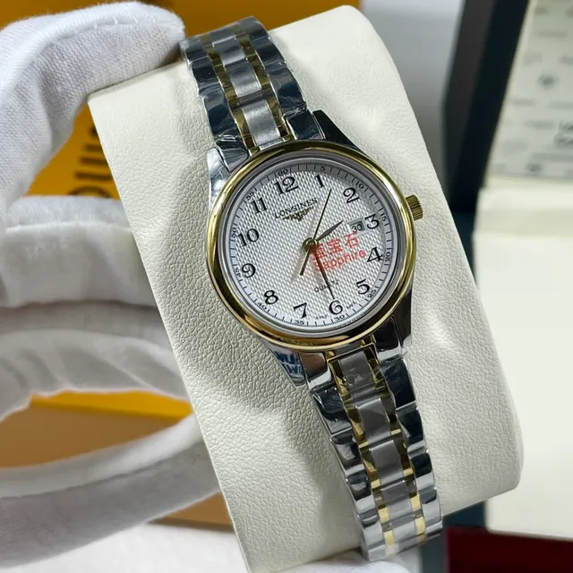 Longines Silver Gold Two-Tone Stainless Steel White Guilloché Dial Quartz Watch 6