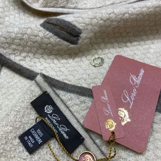 Loro Piana Beige Brown Cross-Knit Construction Ribbed Contrast Trim Cashmere Scarf