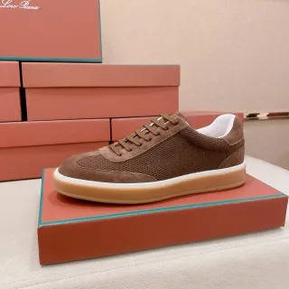 Loro Piana Brown Suede and Mesh Lifestyle Sneakers