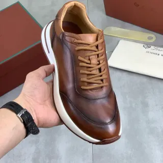 Loro Piana Brown White Polished Leather Contrast Sole Lifestyle Sneakers