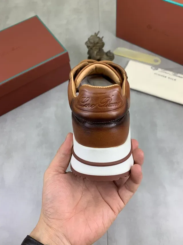 Loro Piana Brown White Polished Leather Contrast Sole Lifestyle Sneakers 3