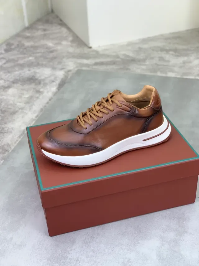 Loro Piana Brown White Polished Leather Contrast Sole Lifestyle Sneakers 4