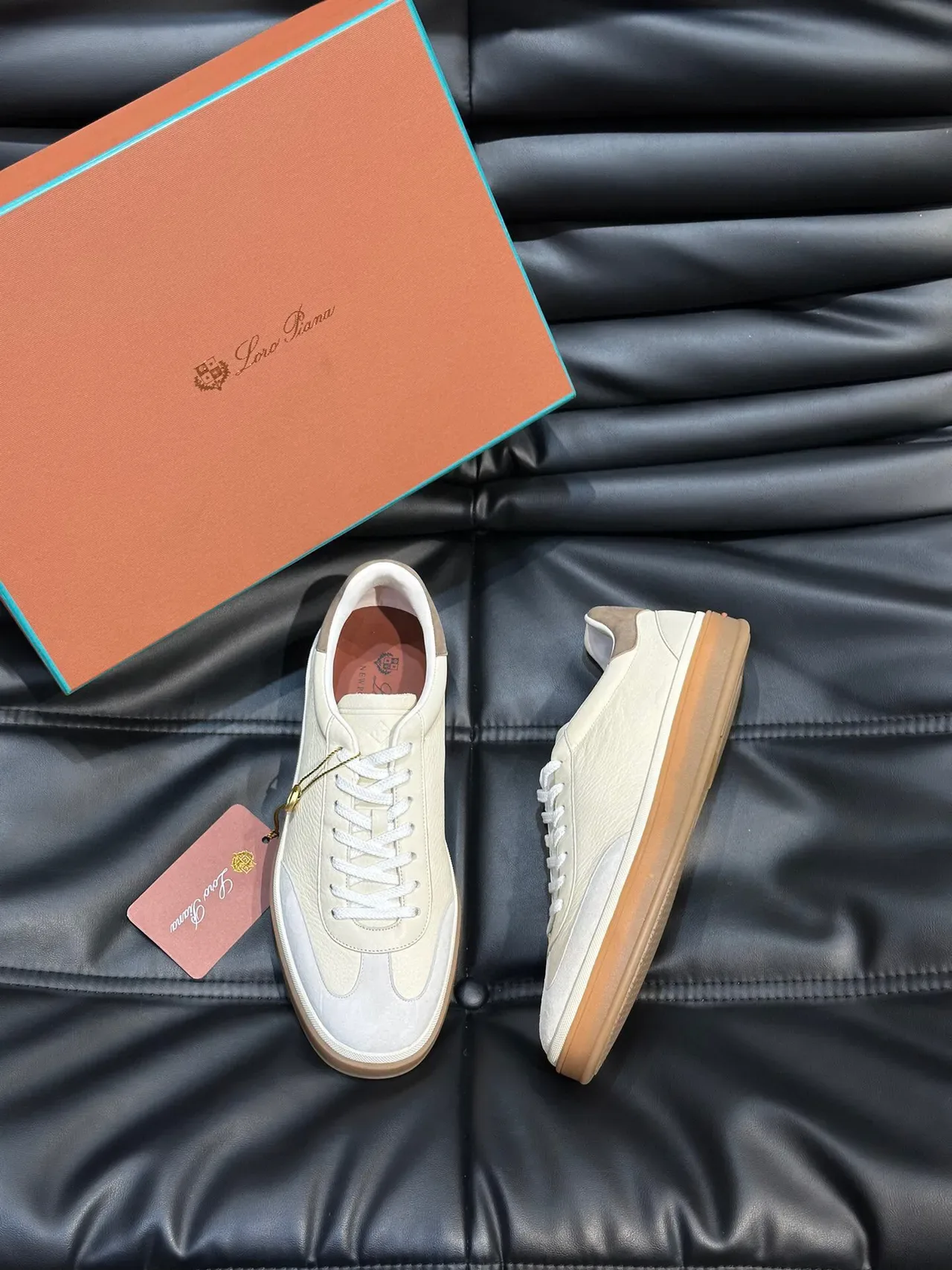 Loro Piana Minimalist Leather Paneled Gum-Sole Sneakers 2