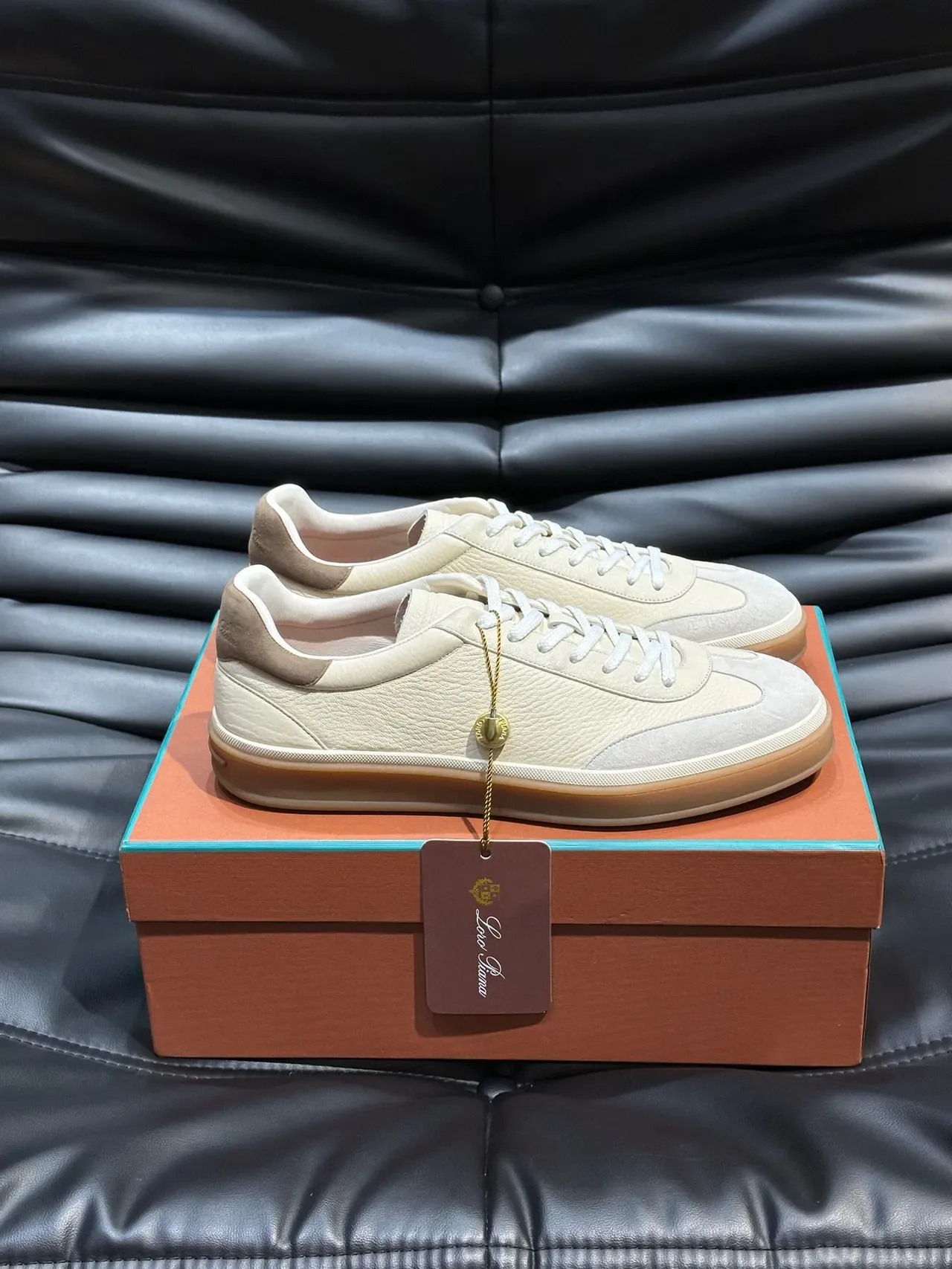 Loro Piana Minimalist Leather Paneled Gum-Sole Sneakers 4