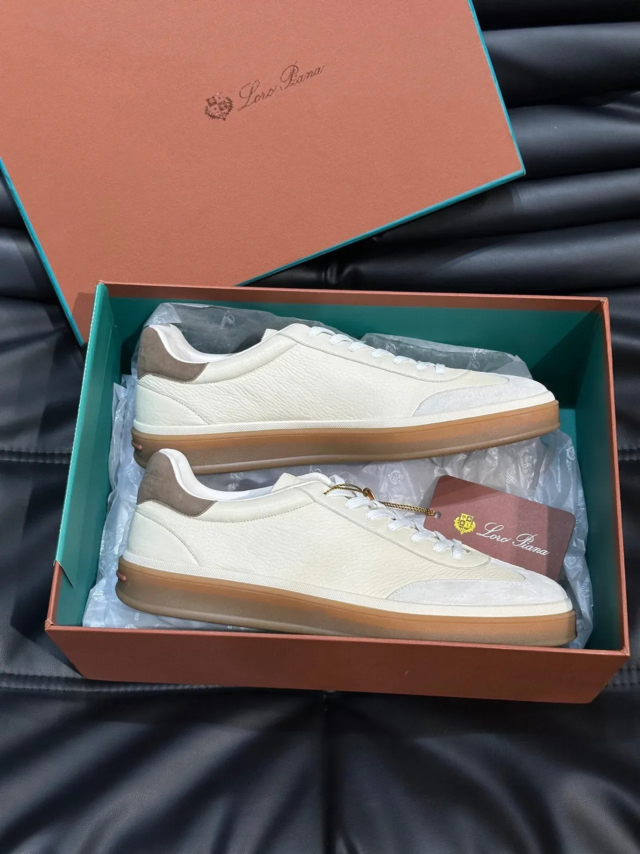 Loro Piana Minimalist Leather Paneled Gum-Sole Sneakers 5
