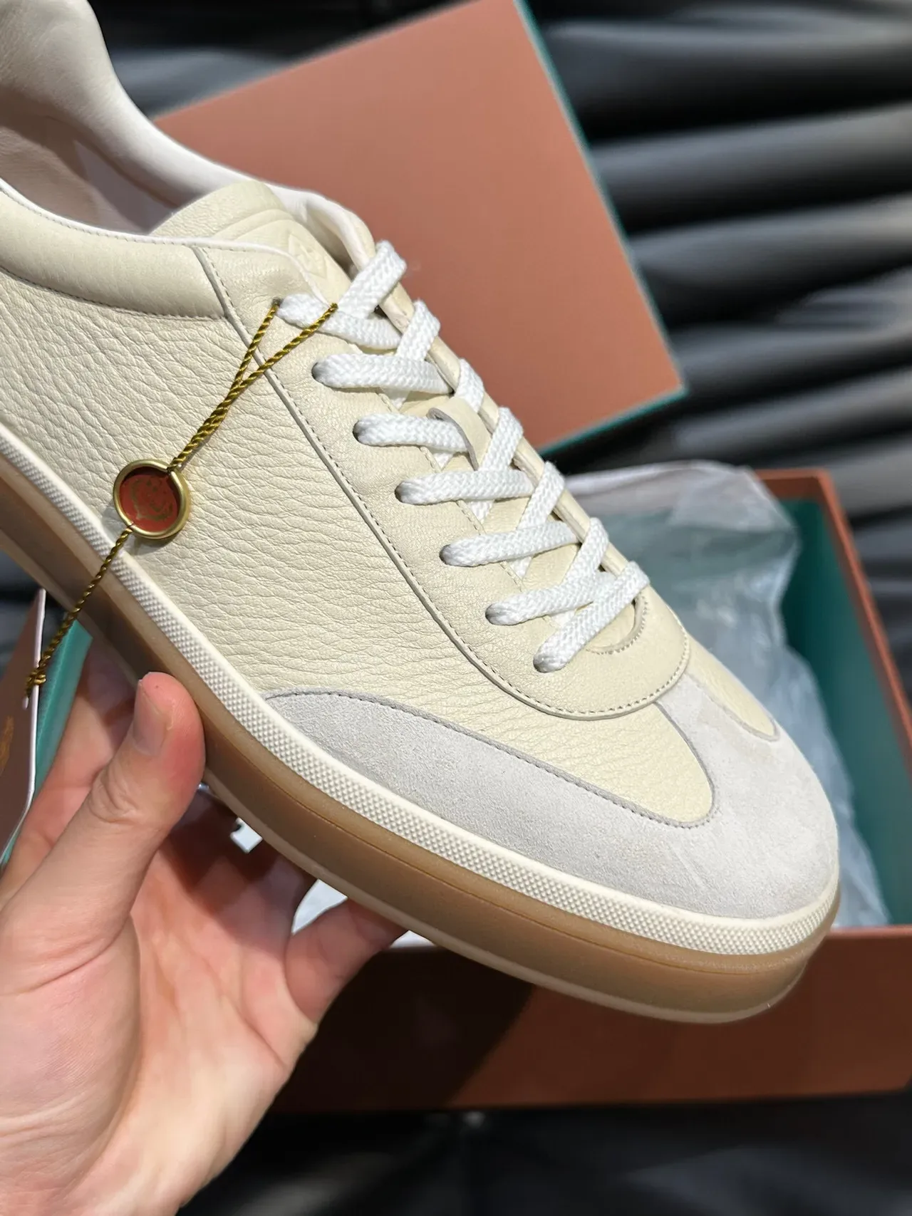 Loro Piana Minimalist Leather Paneled Gum-Sole Sneakers 7