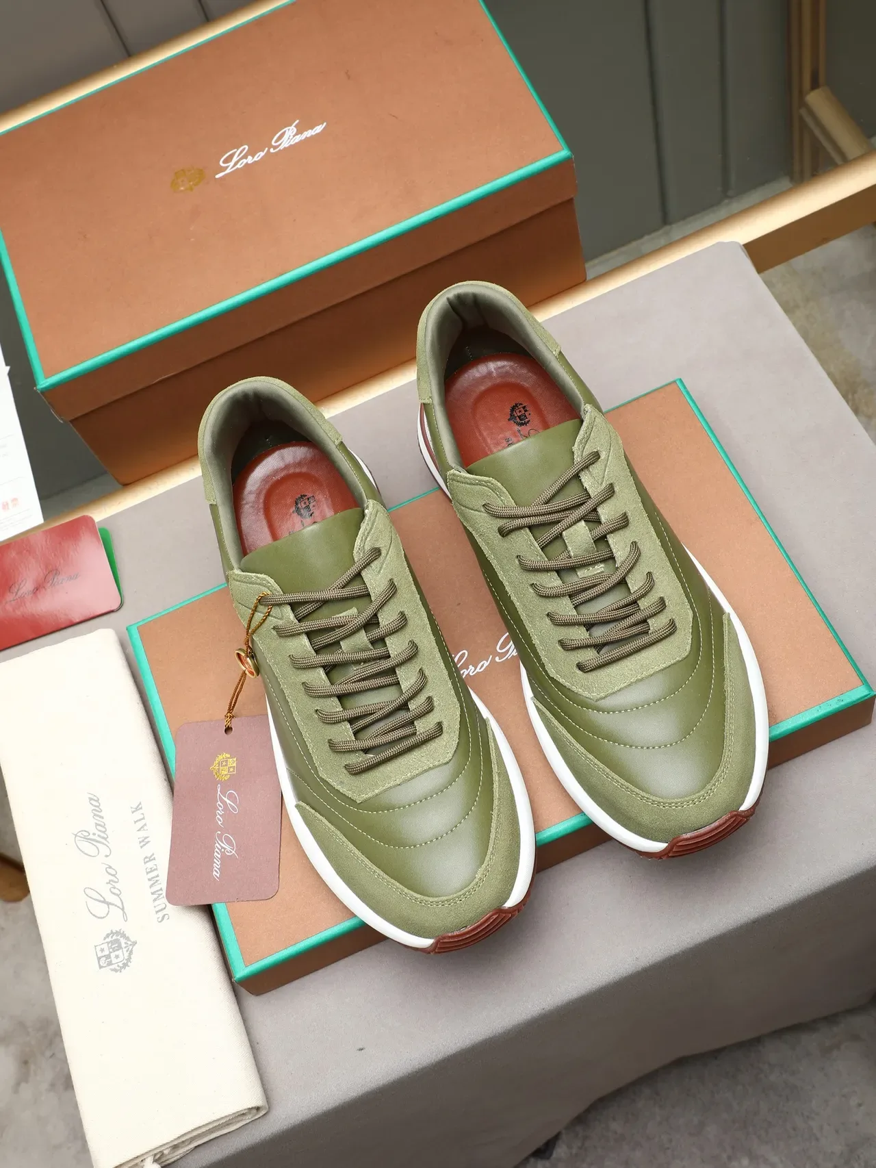 Loro Piana Olive Green Suede and Leather Lifestyle Sneaker 2