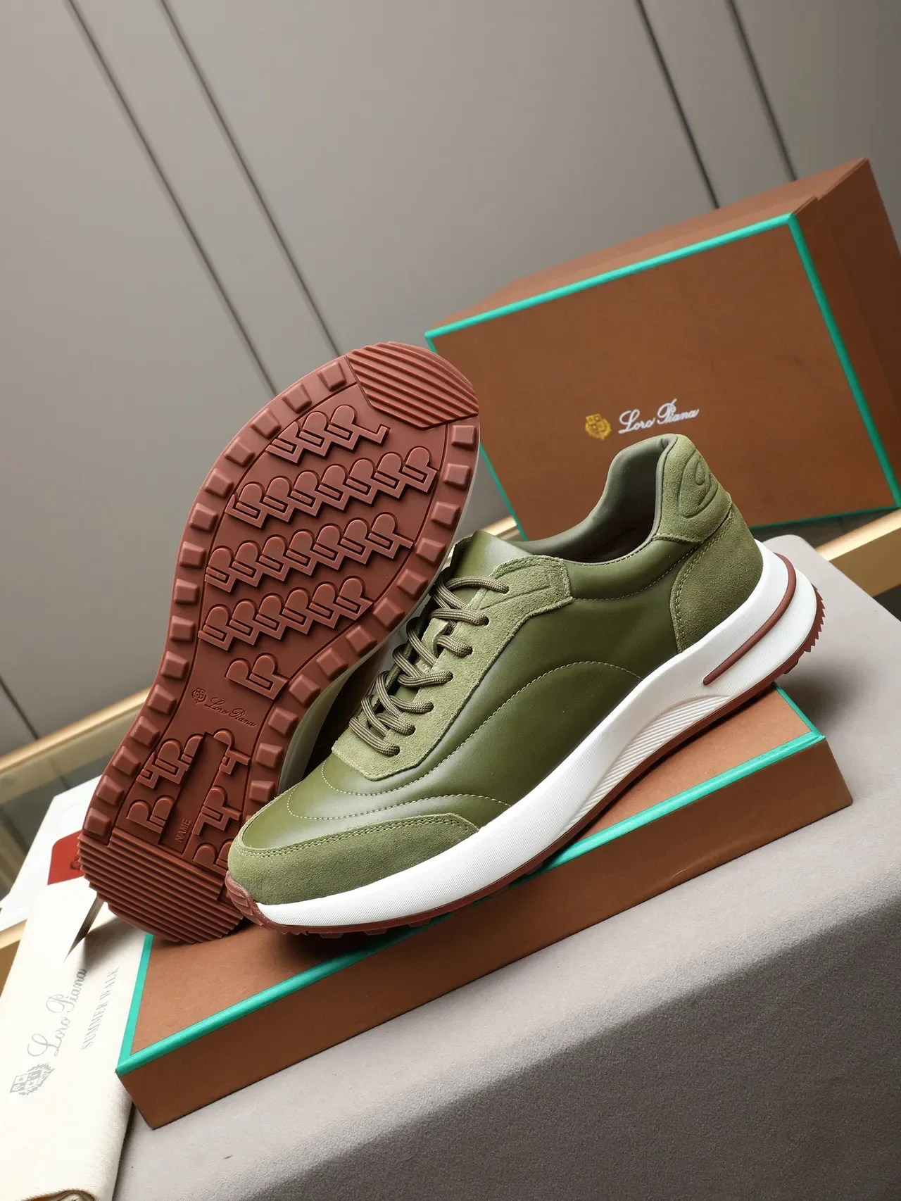 Loro Piana Olive Green Suede and Leather Lifestyle Sneaker 4