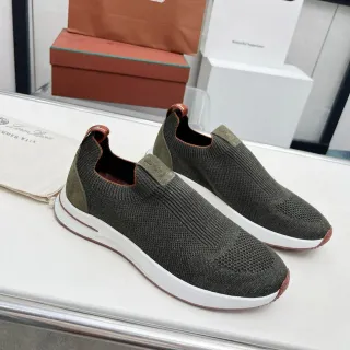 Loro Piana Summer Walk Olive Green Knit Slip-On Lifestyle Sneakers