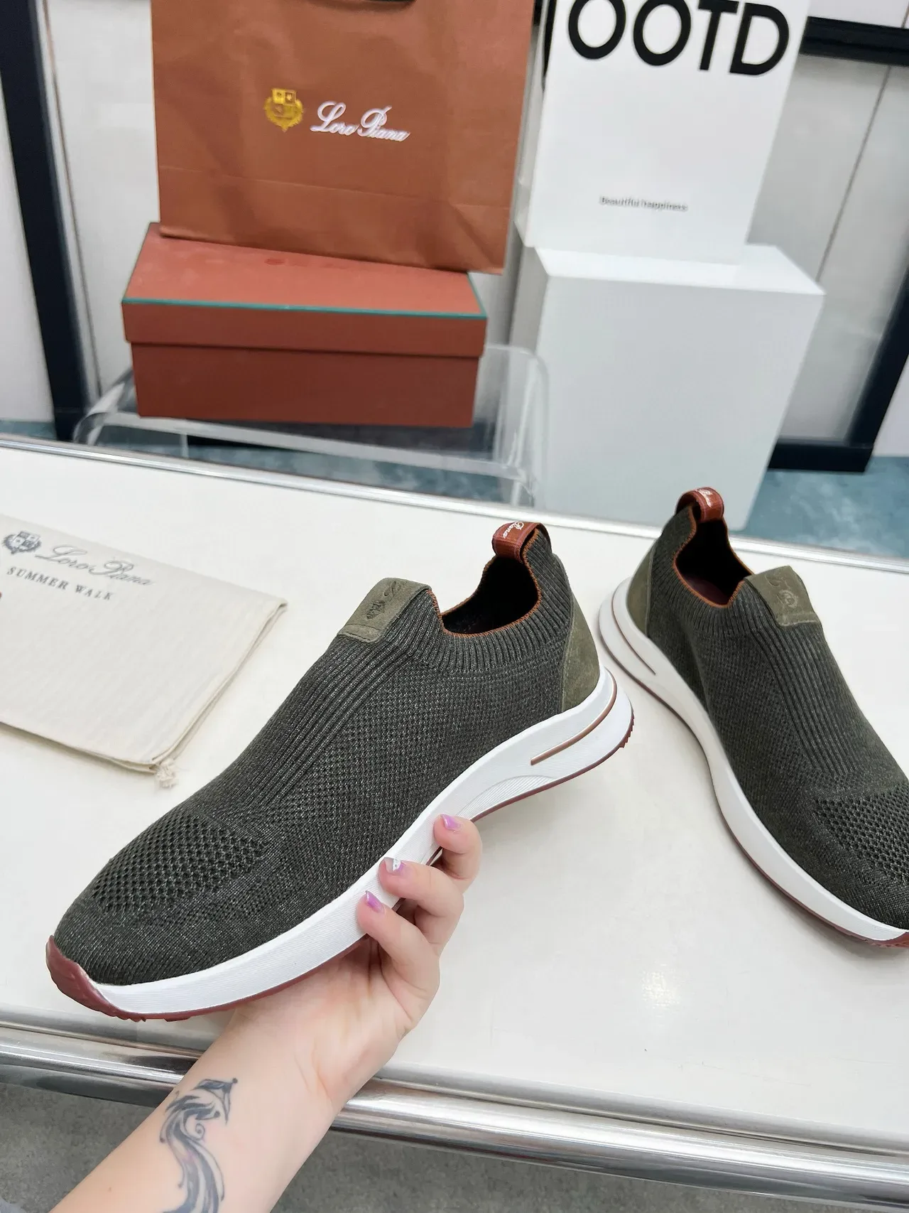 Loro Piana Summer Walk Chaussures lifestyle tricot vert olive à enfiler 3